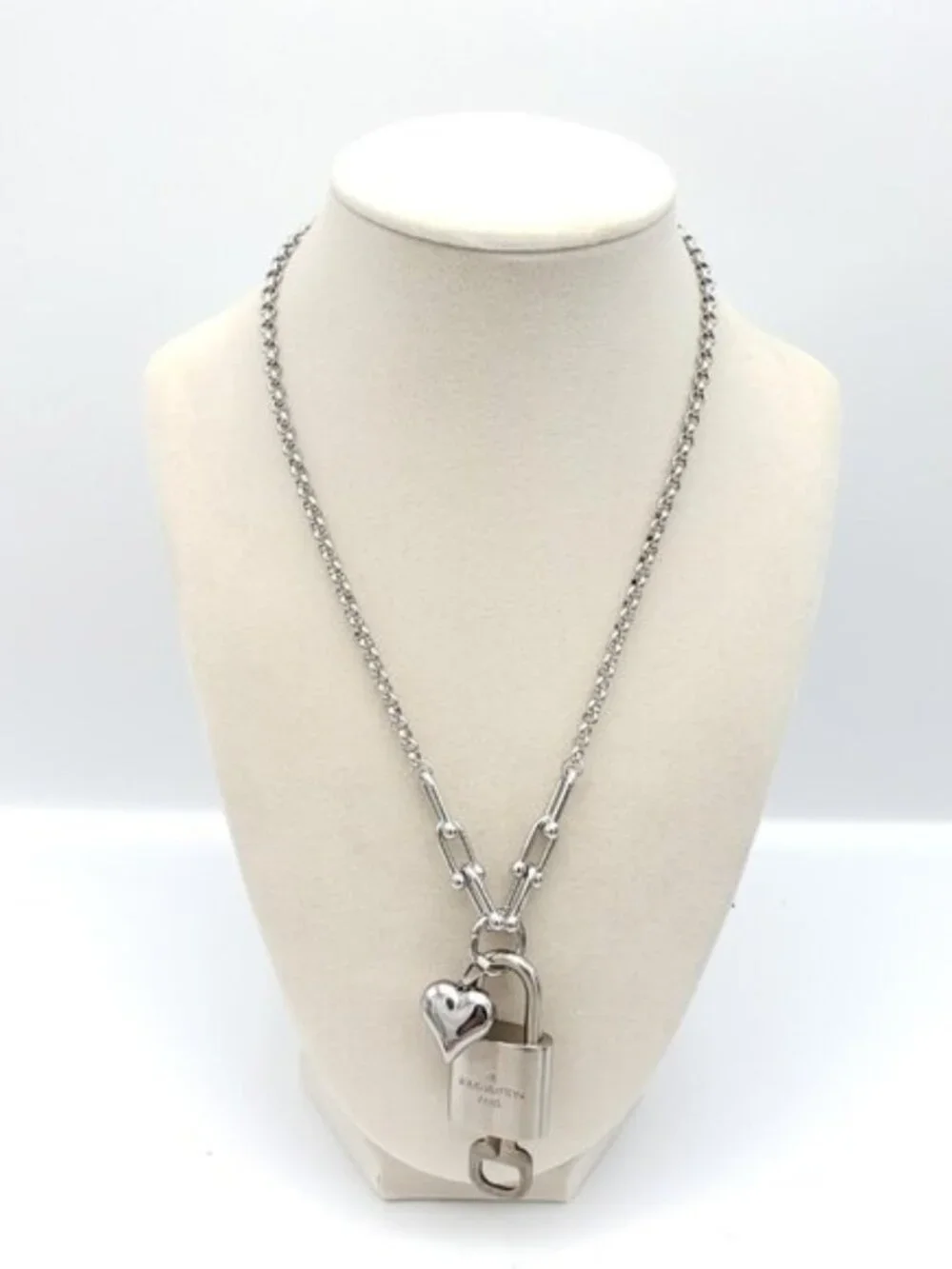 Stainless Steel Silver-Plated Necklace + Authentic Louis Vuitton Lock Pendant